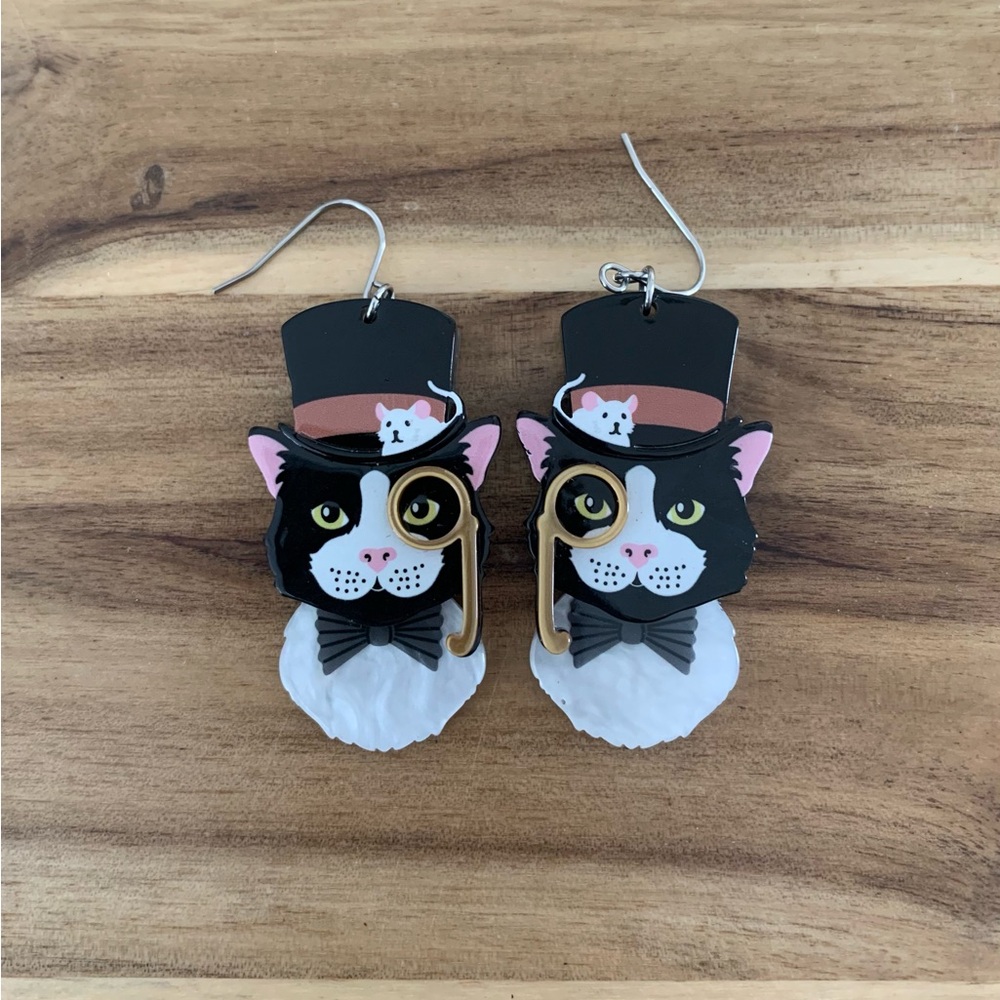 Erstwilder Posh Pussycat Drop Earrings cat NWOT